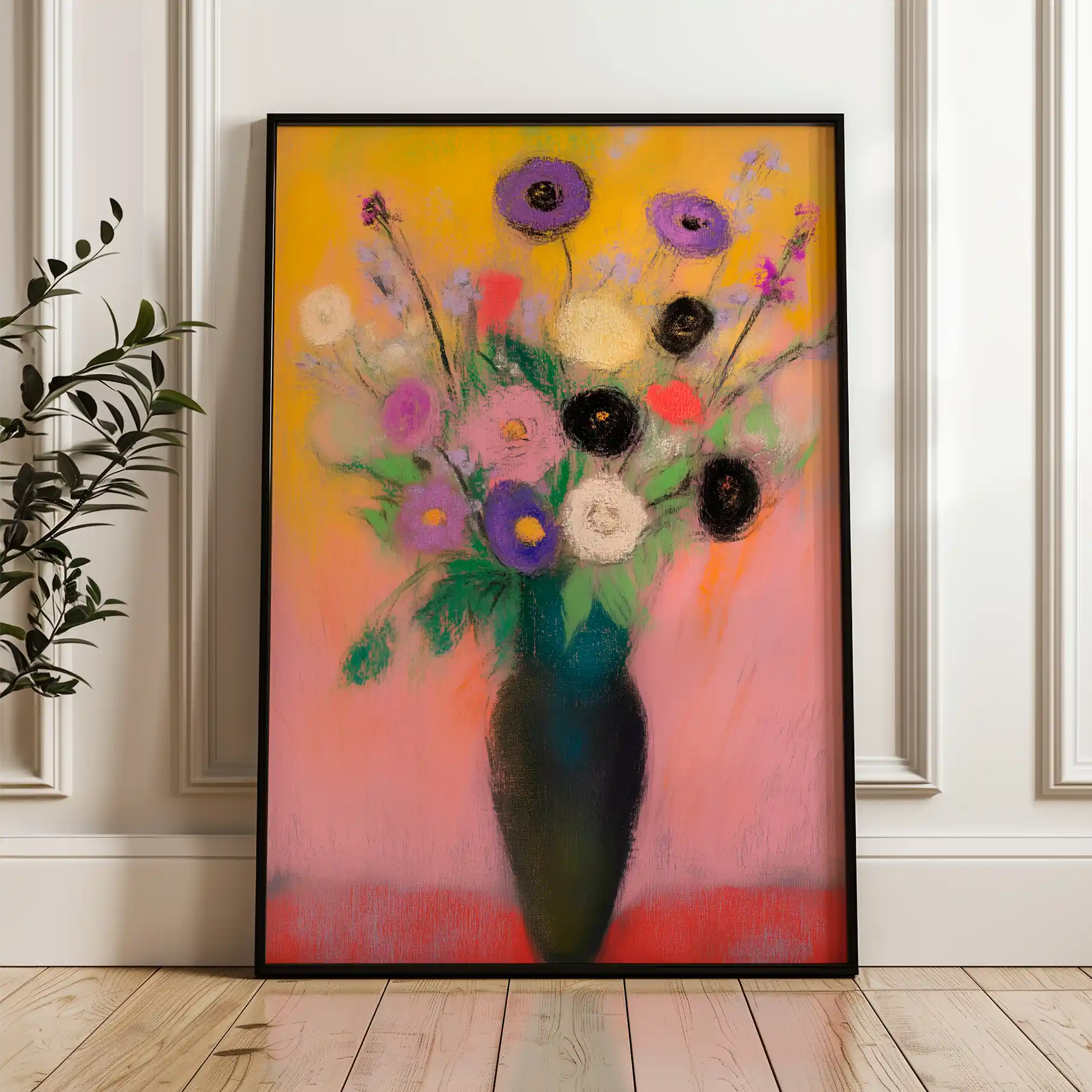 Floral 1013 Canvas Art 60 x 40 cm / Black