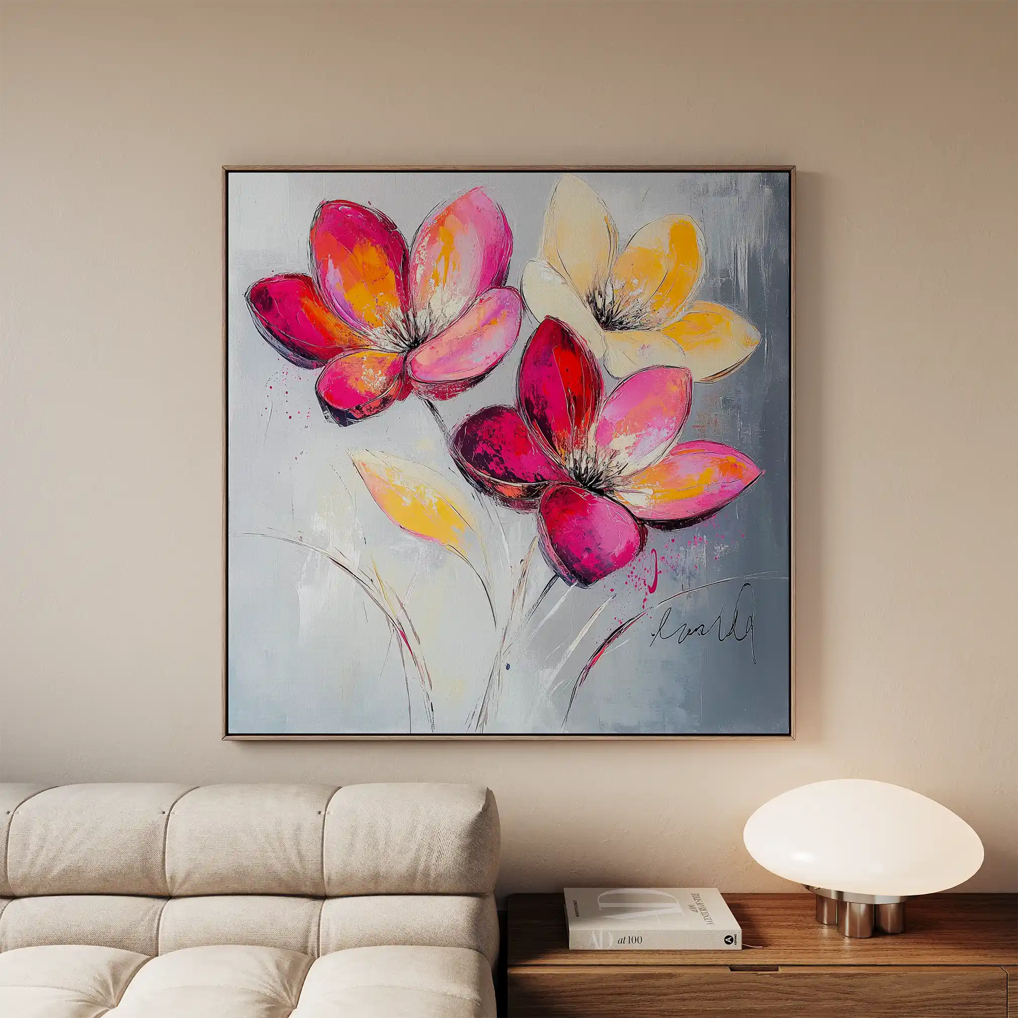 Floral 1267 Canvas Art 60 x 60 cm / Black