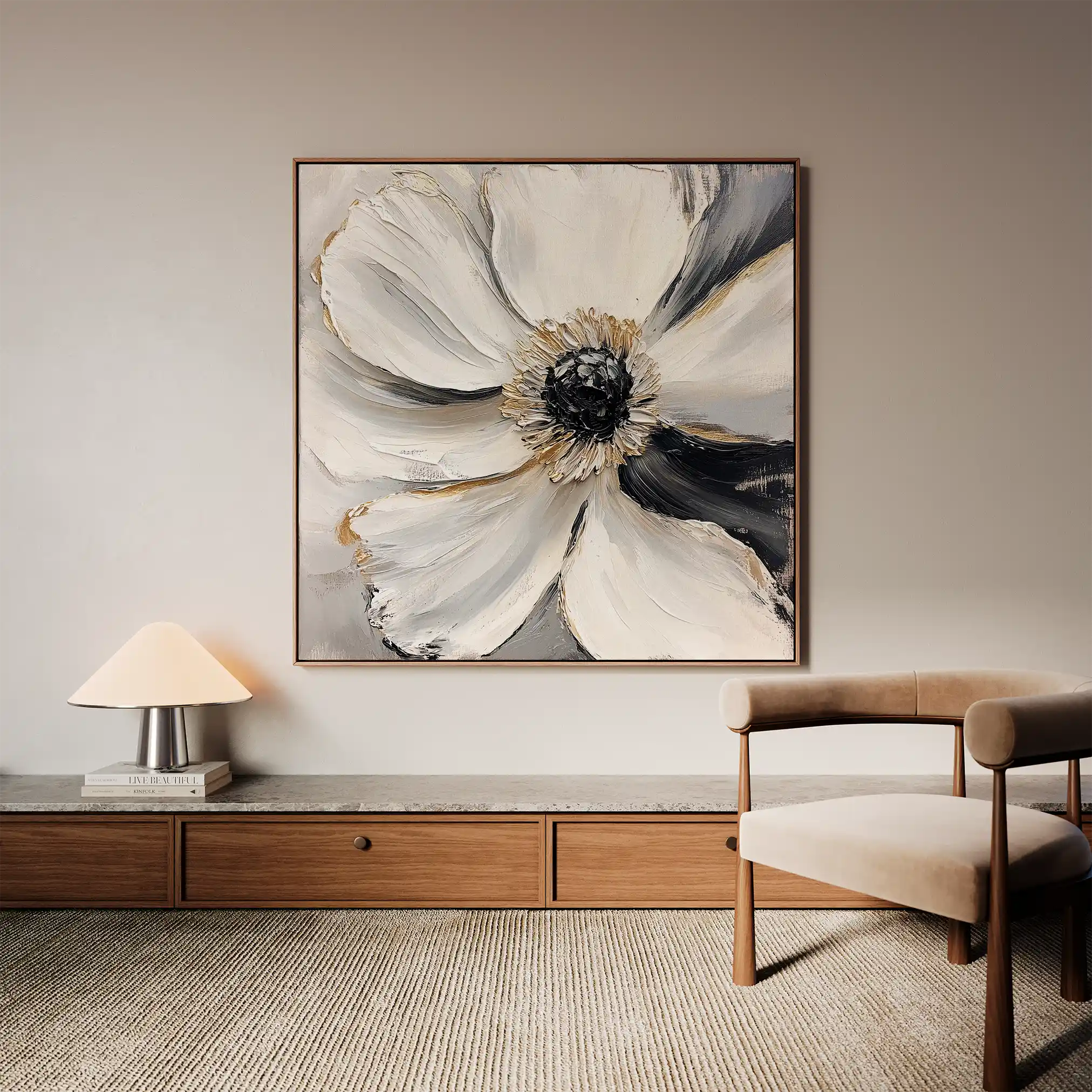 Floral 1292 Canvas Art 60 x 60 cm / Black