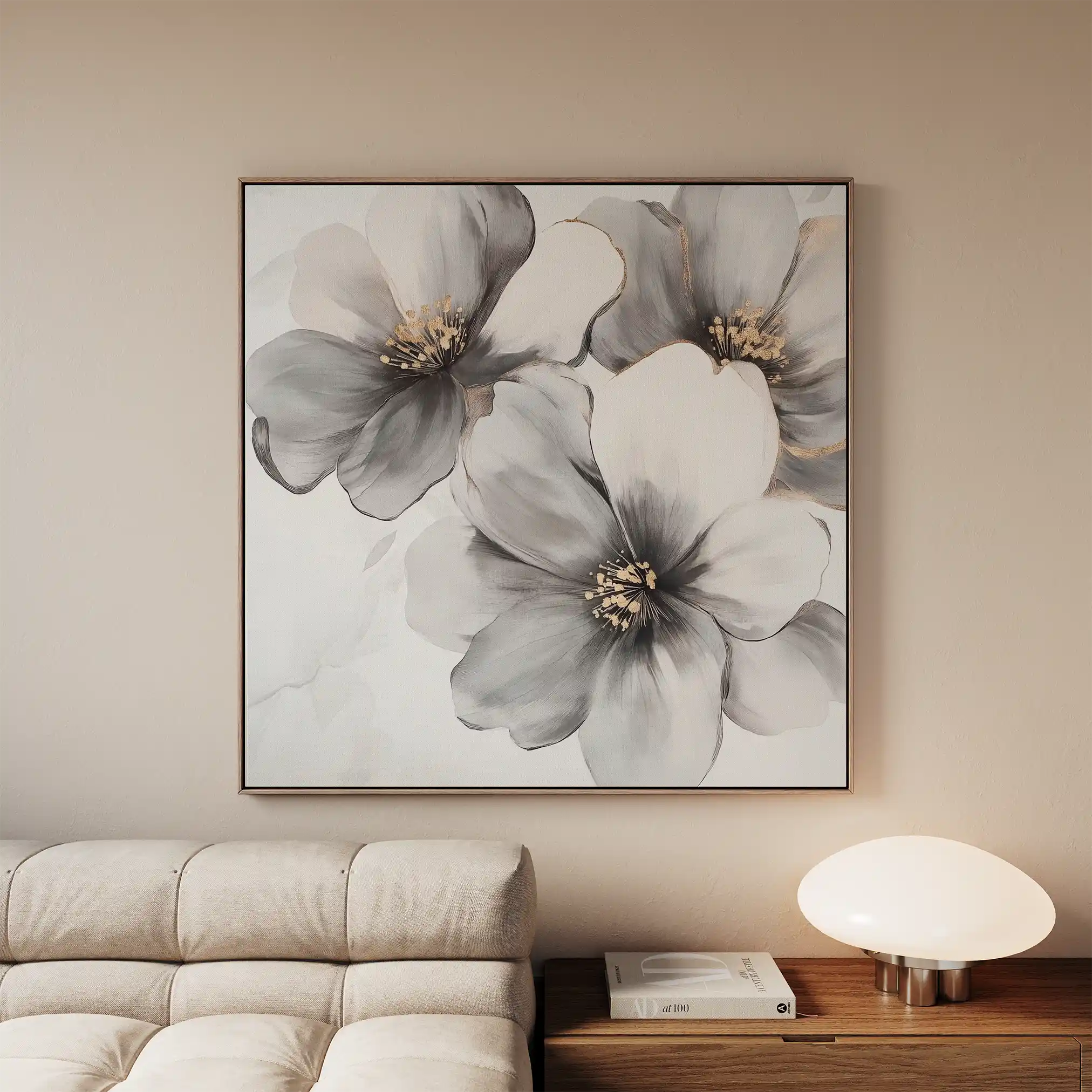 Floral 1302 Canvas Art 60 x 60 cm / Black