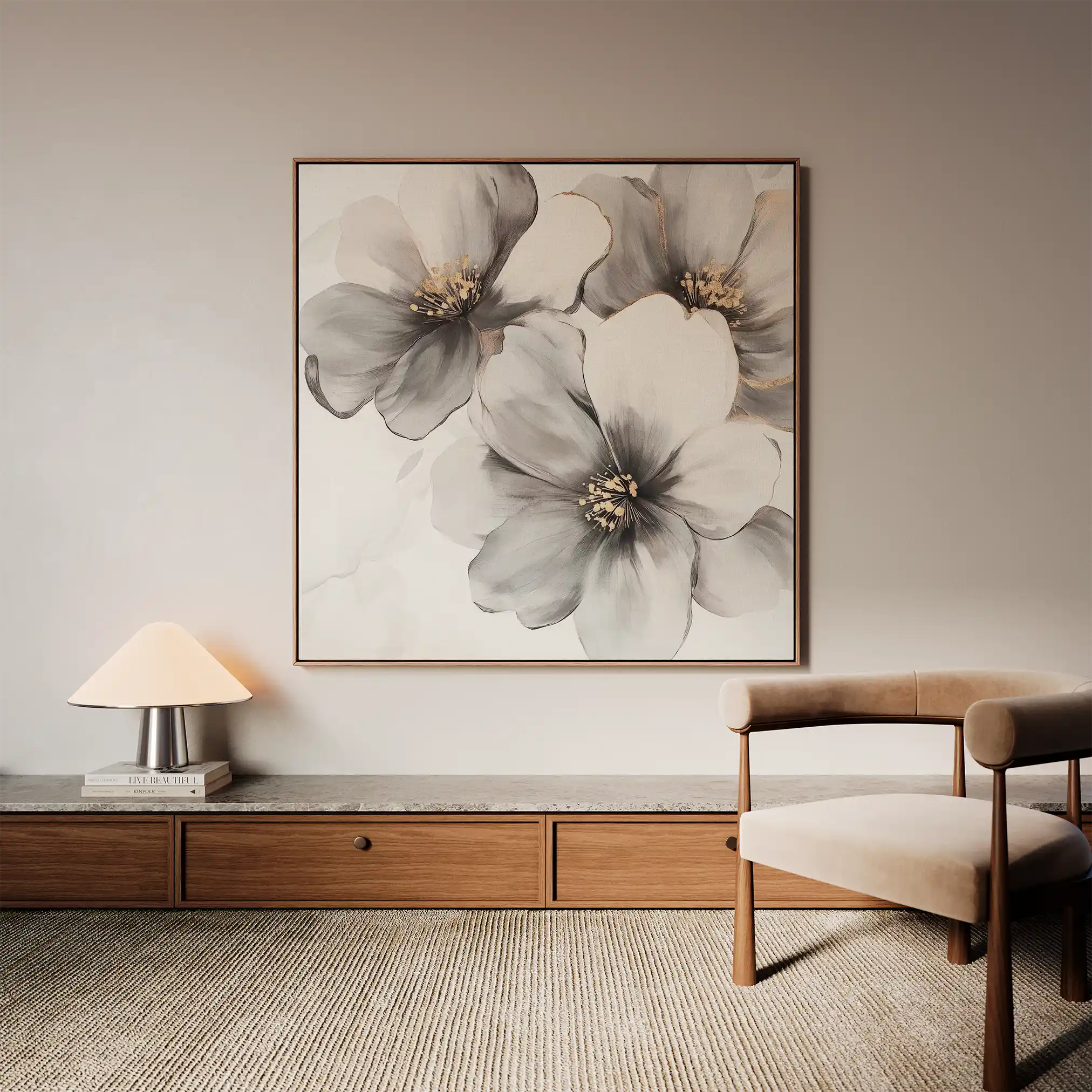Floral 1302 Canvas Art 60 x 60 cm / Black
