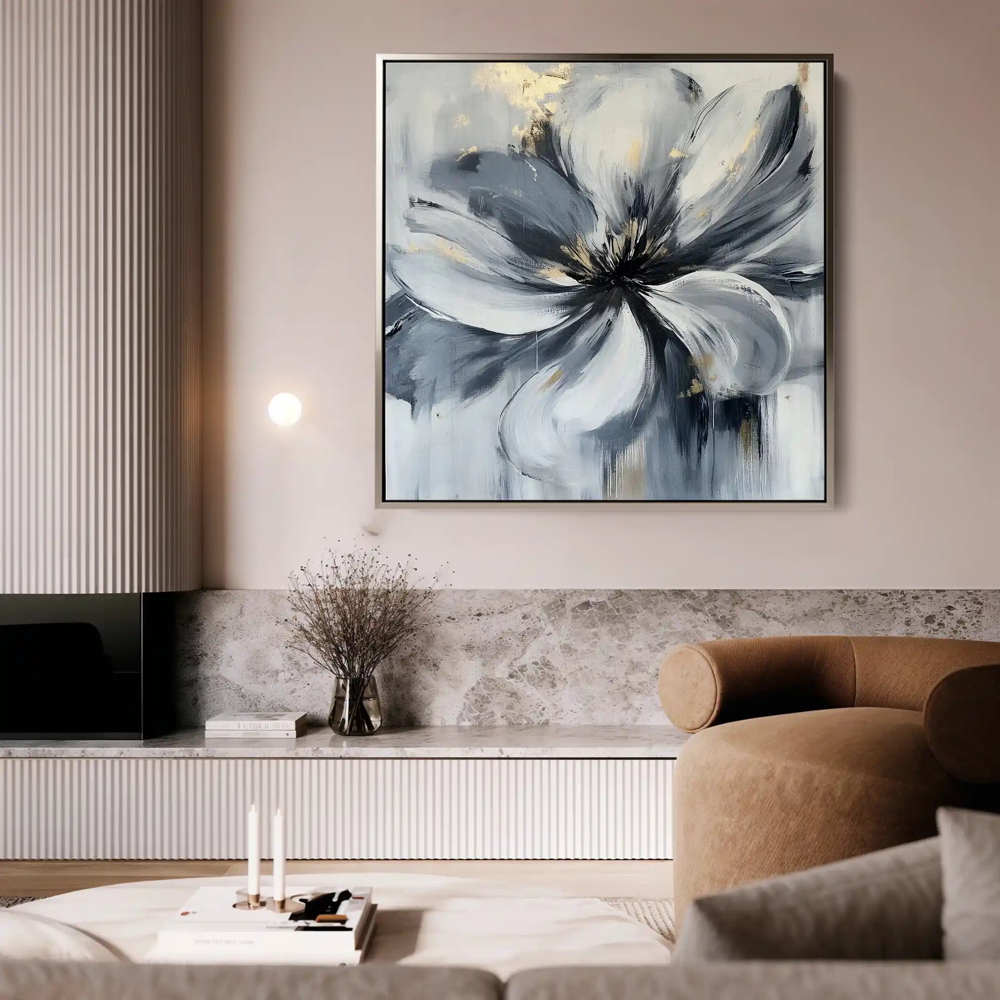 Floral 1307 Canvas Art 60 x 60 cm / Black