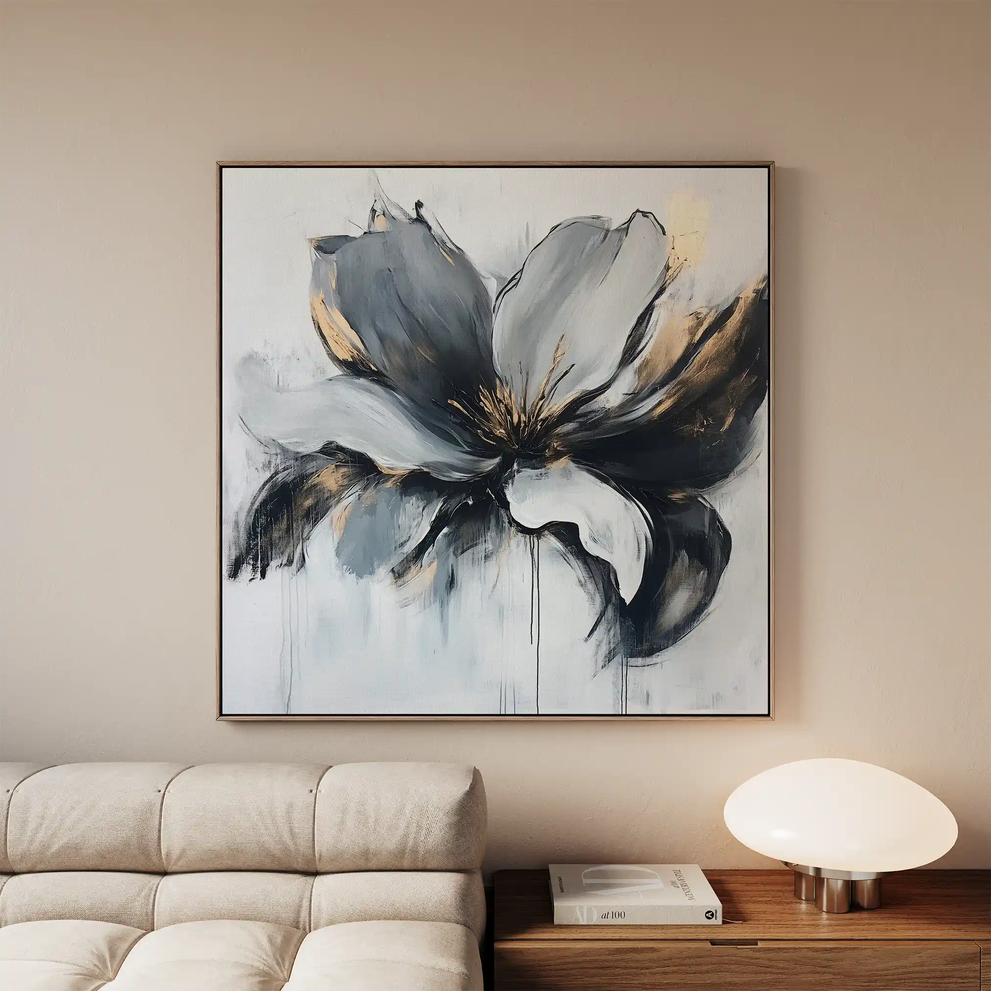 Floral 1308 Canvas Art 60 x 60 cm / Black