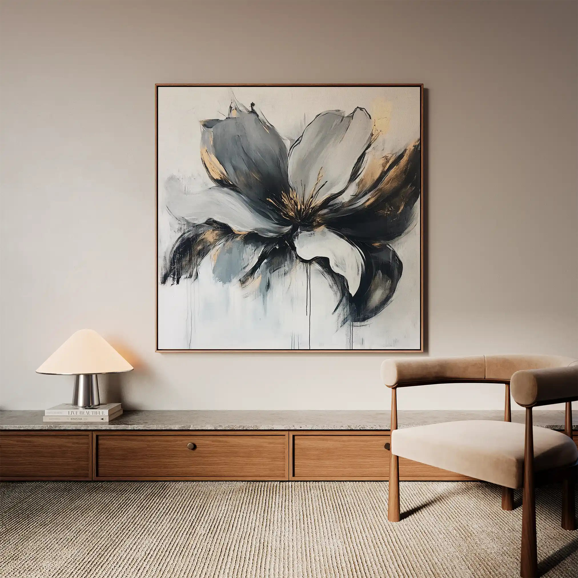 Floral 1308 Canvas Art 60 x 60 cm / Black