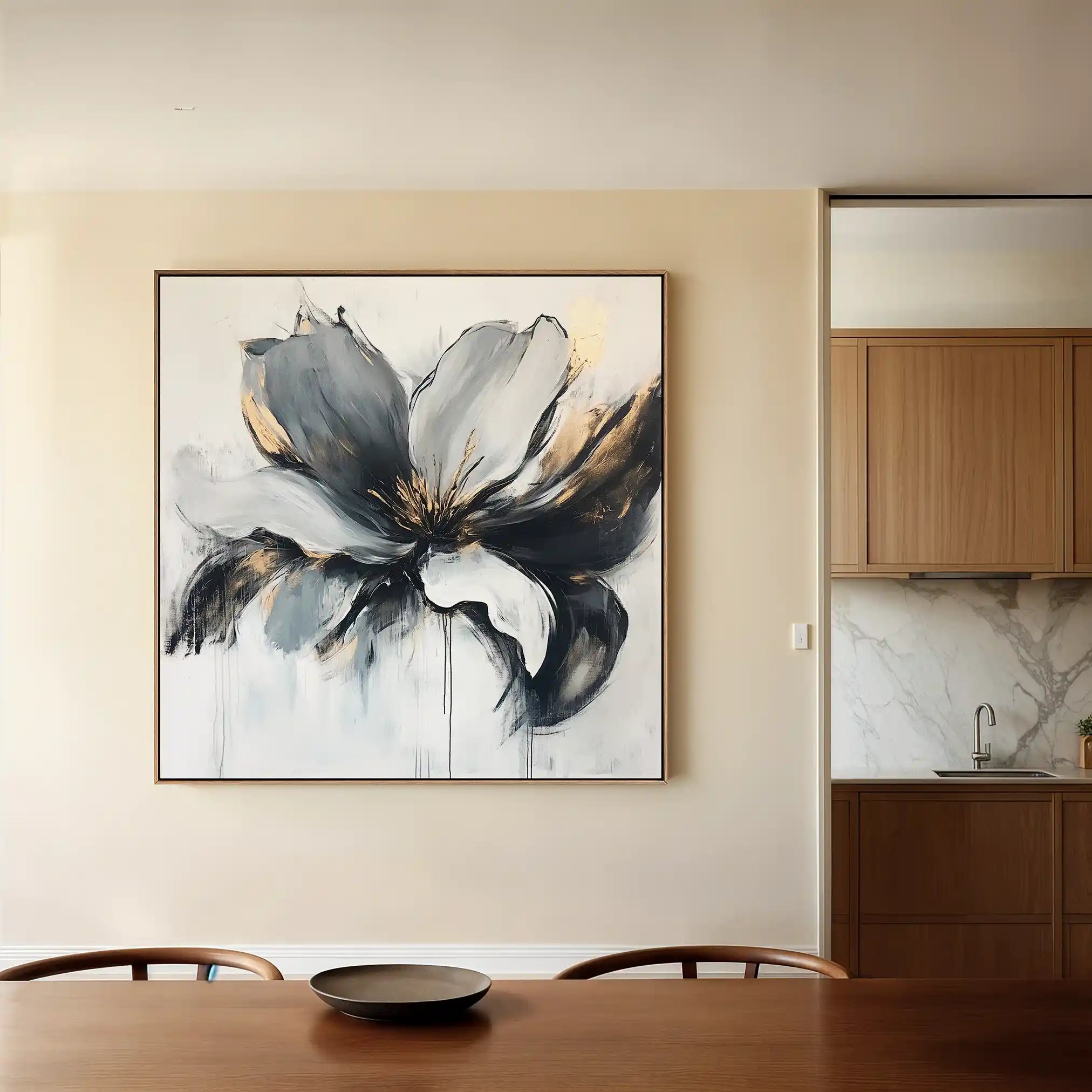 Floral 1308 Canvas Art 60 x 60 cm / Black