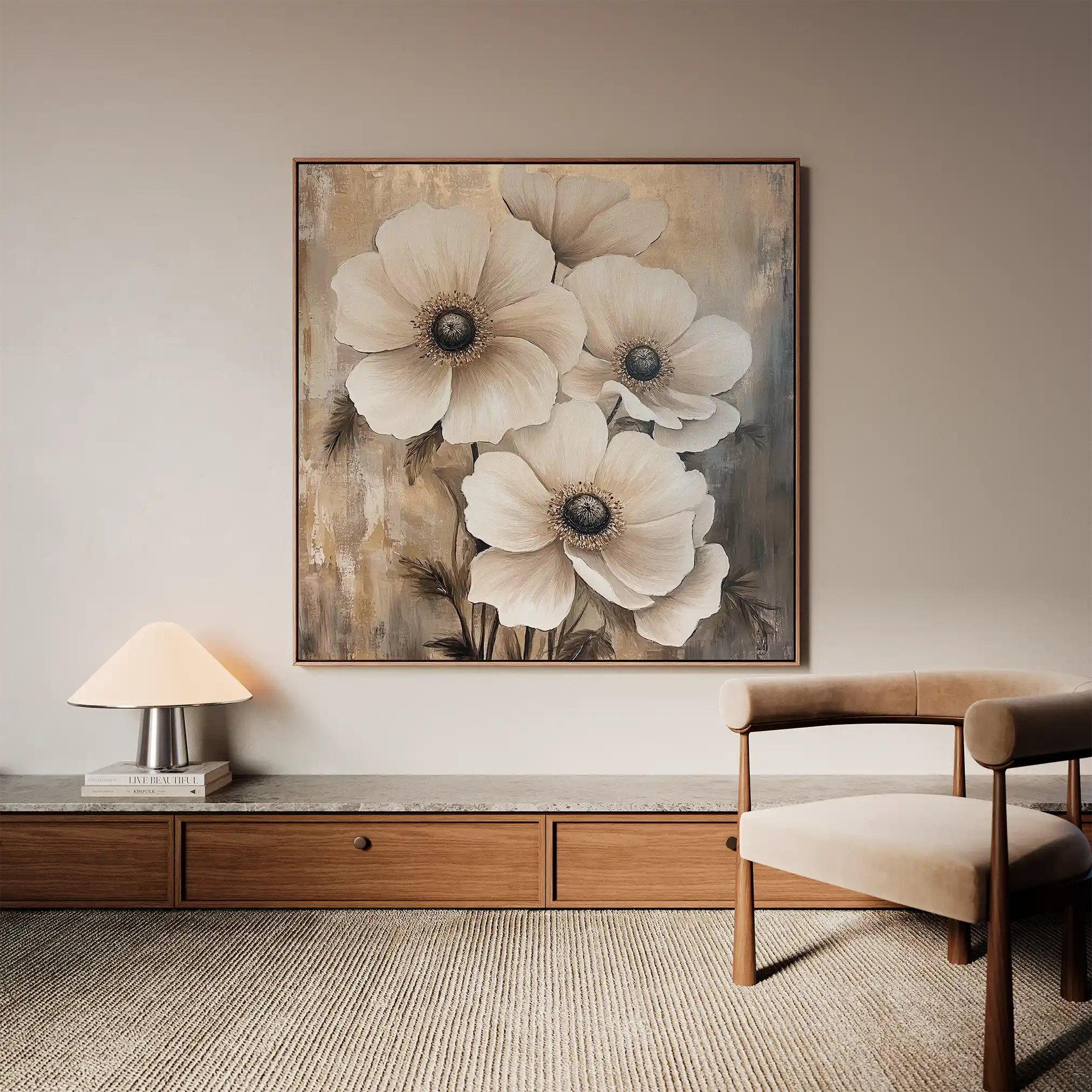 Floral 1309 Canvas Art 60 x 60 cm / Black