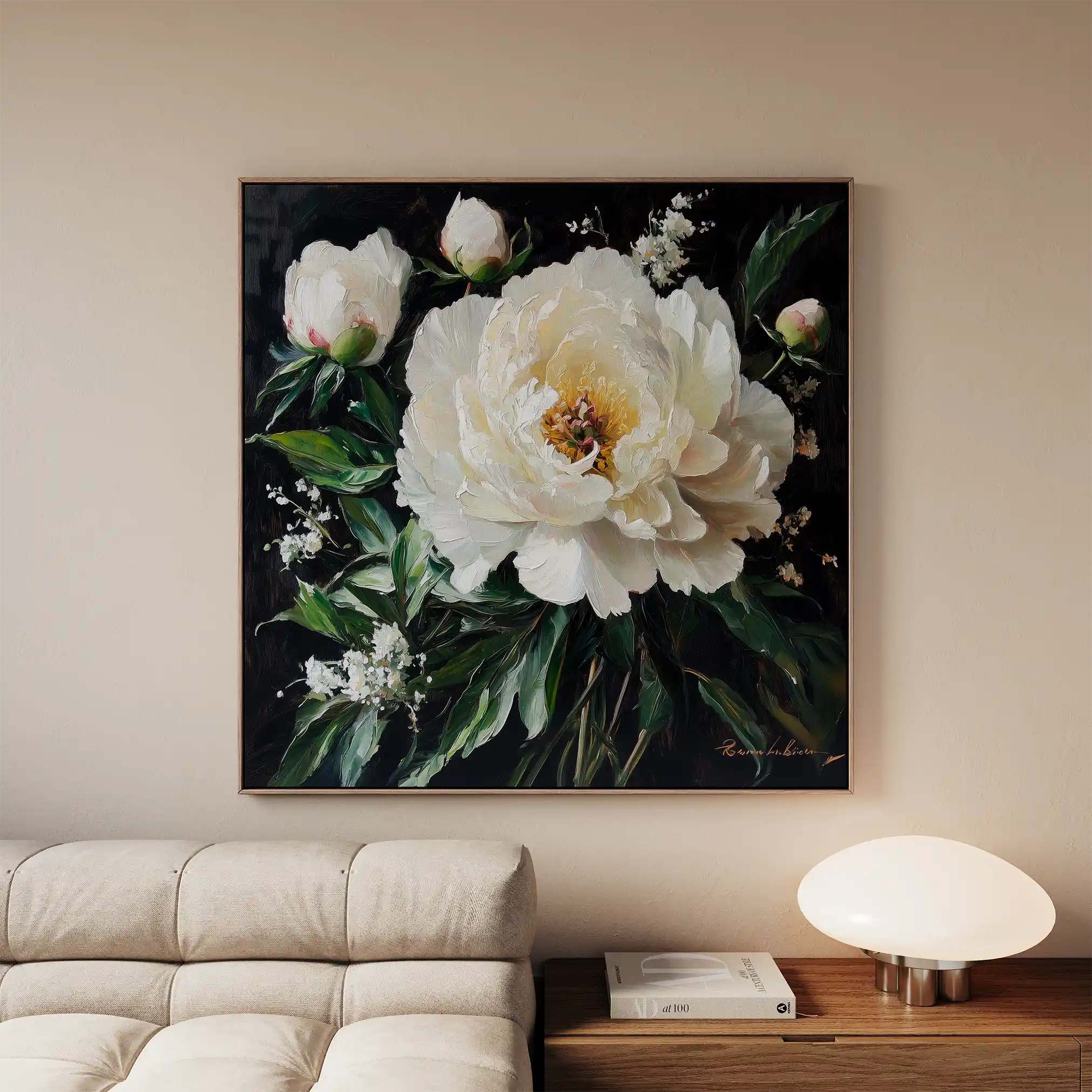 Floral 1313 Canvas Art 60 x 60 cm / Black