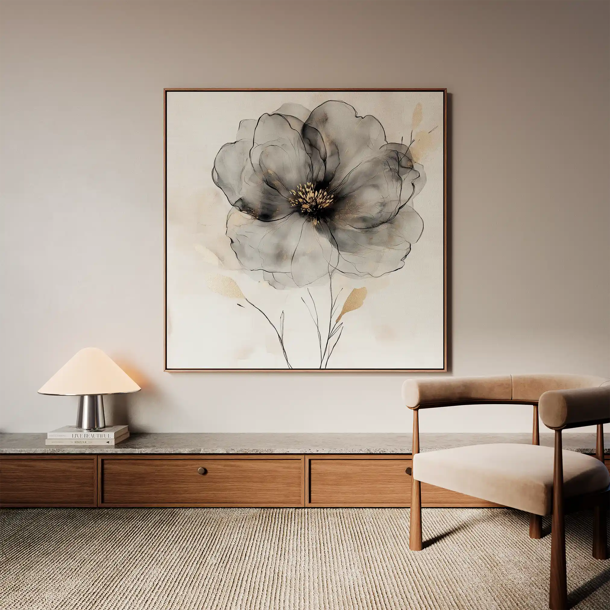 Floral 1317 Canvas Art 60 x 60 cm / Black