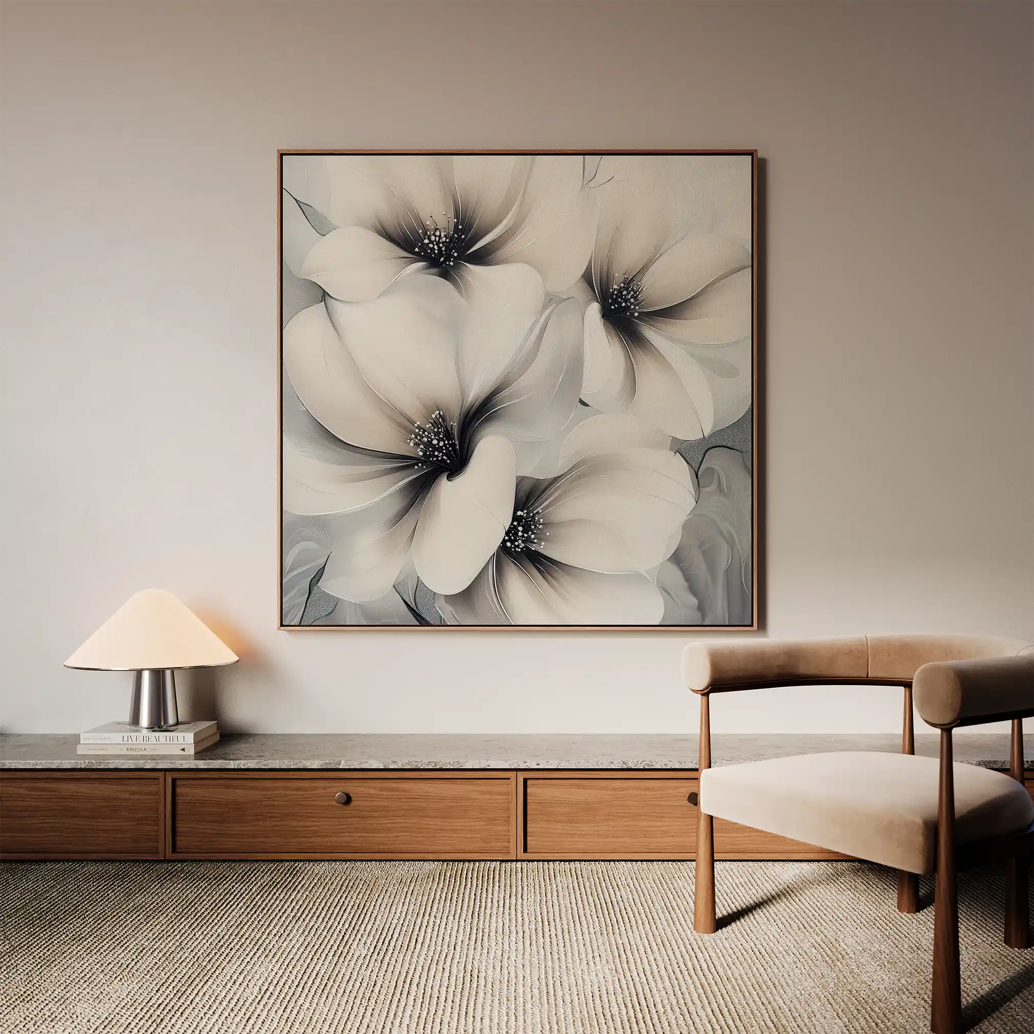Floral 1328 Canvas Art 60 x 60 cm / Black