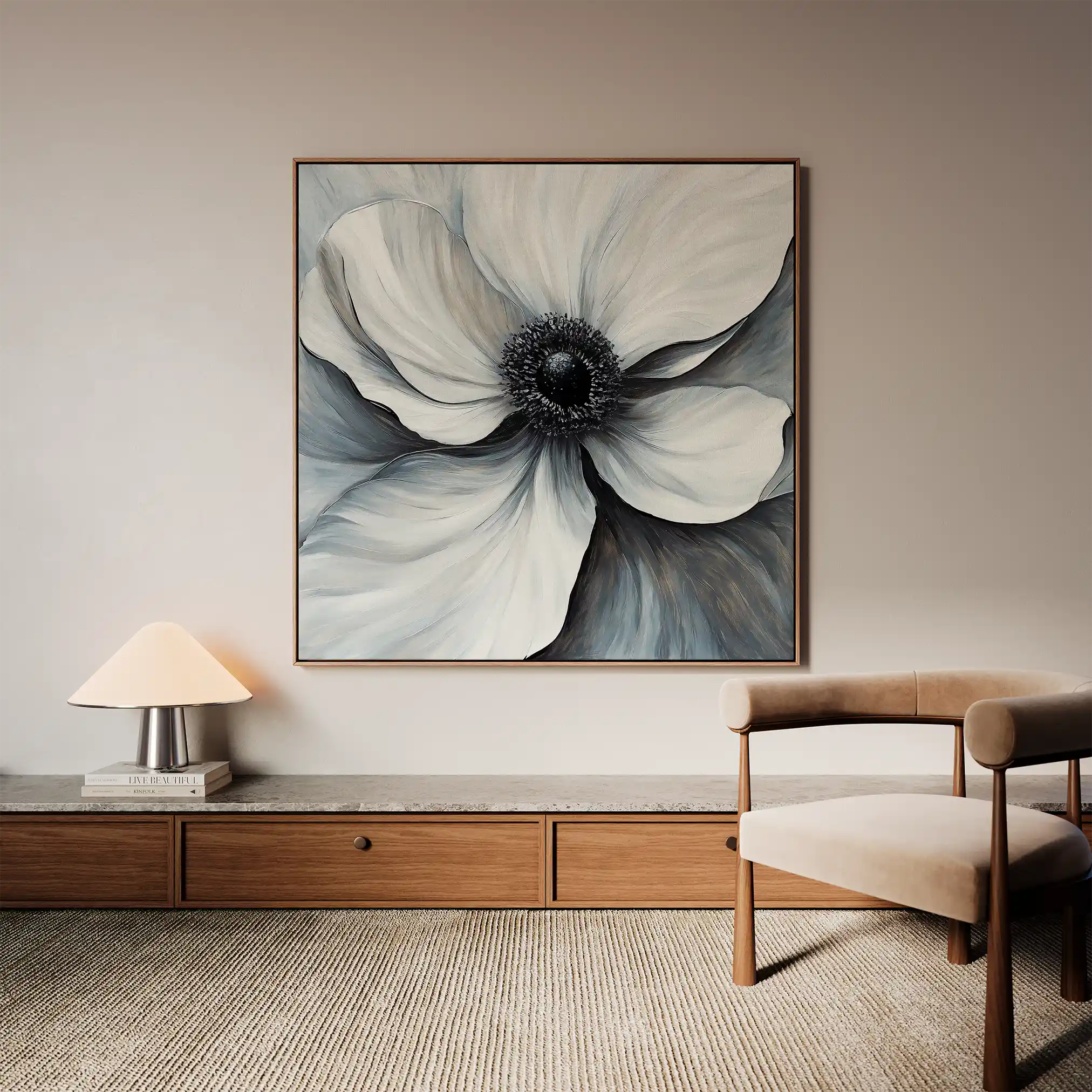 Floral 1347 Canvas Art 60 x 60 cm / Black