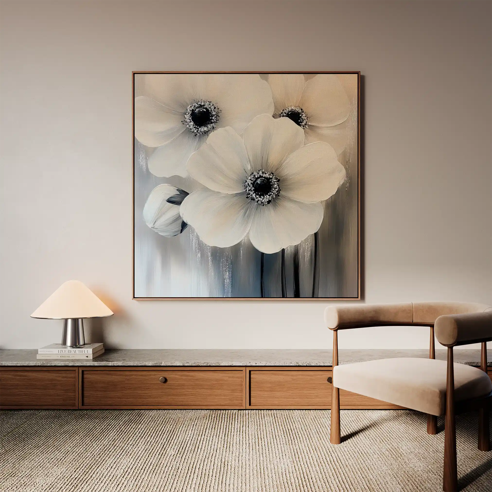 Floral 1362 Canvas Art 60 x 60 cm / Black