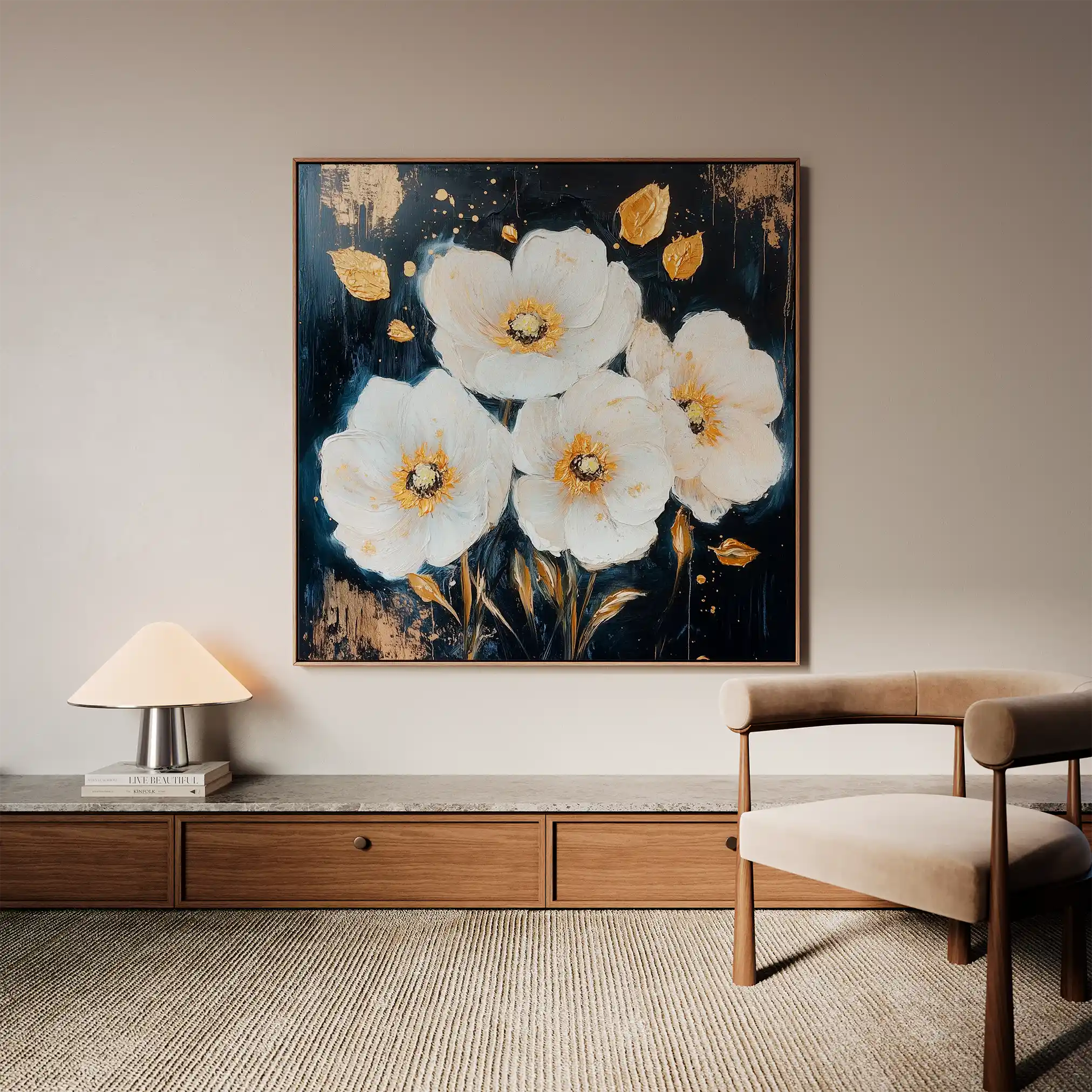 Floral 1371 Canvas Art 60 x 60 cm / Black