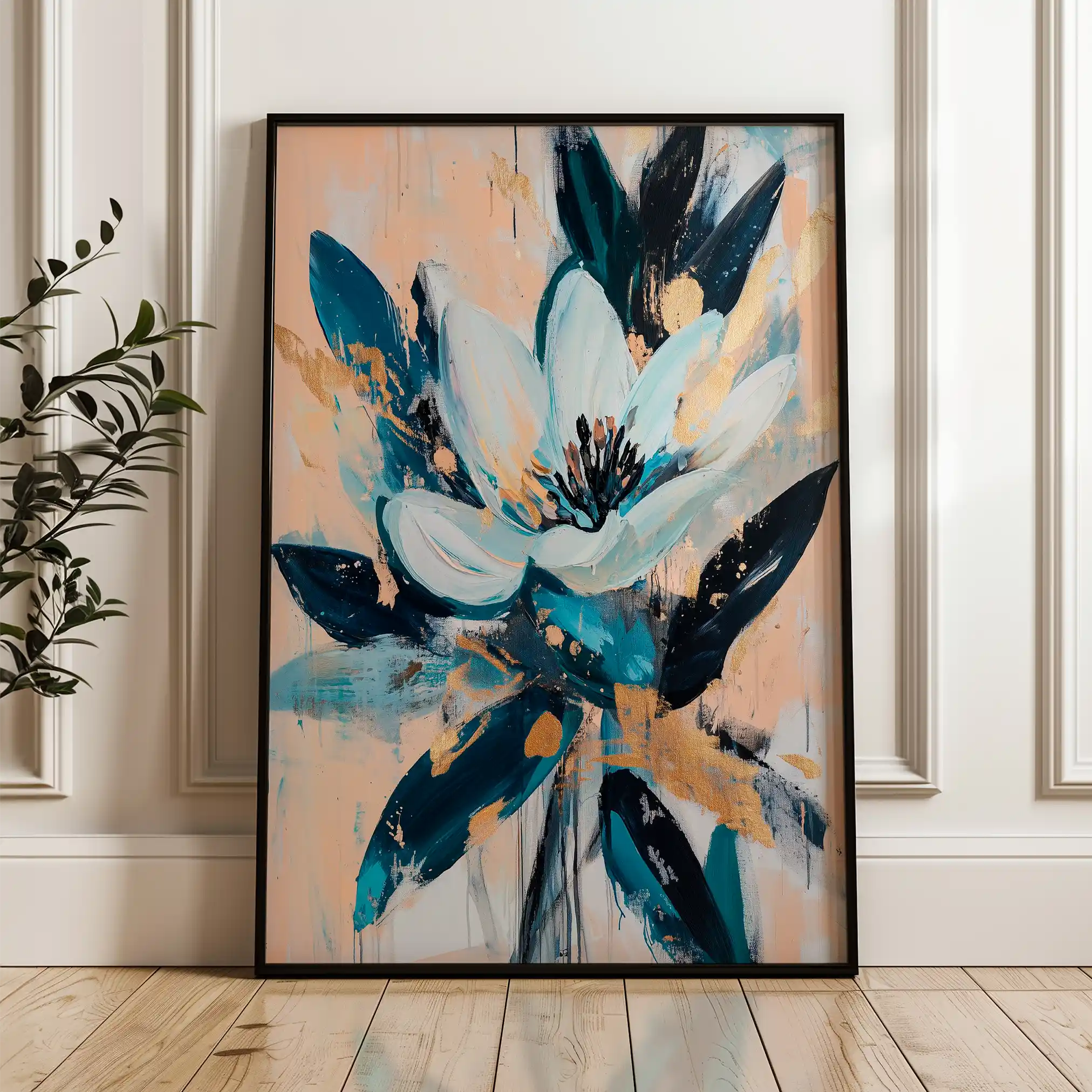 Floral 1428 Canvas Art 60 x 40 cm / Black