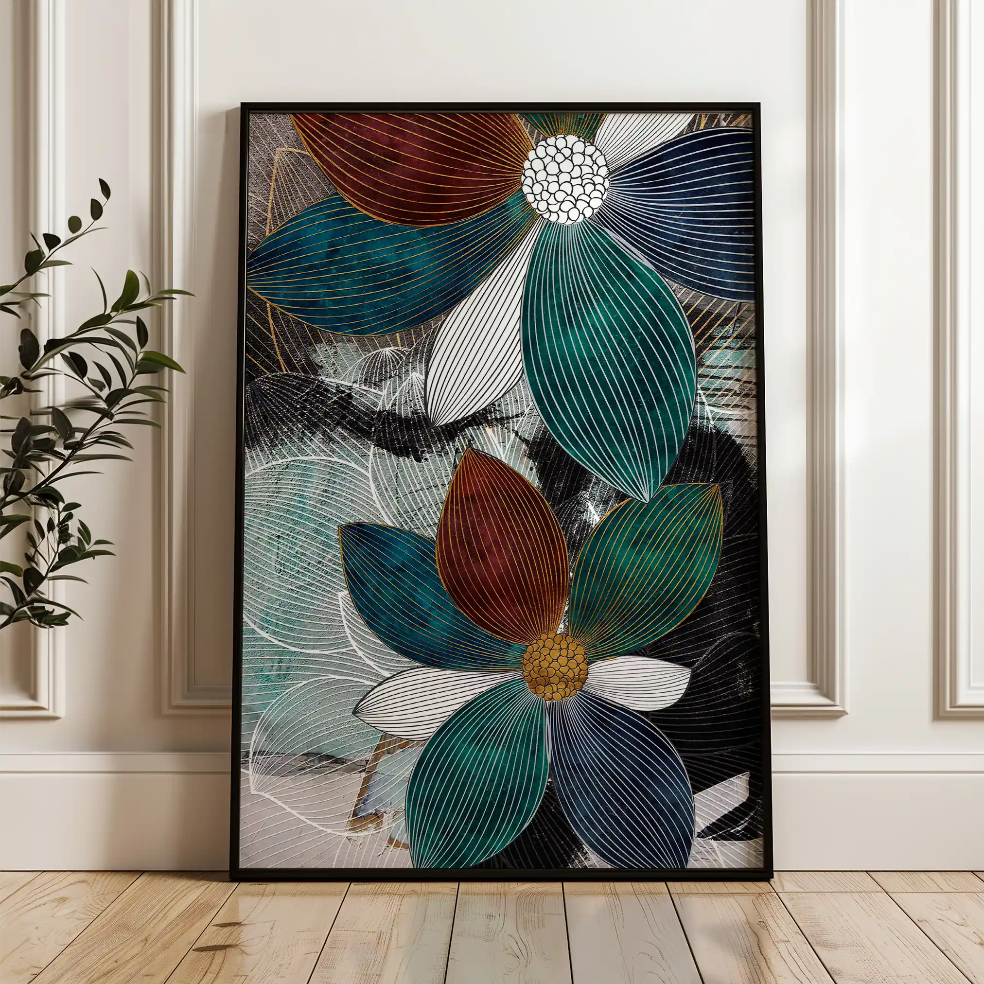 Floral 159 Canvas Art 60 x 40 cm / Black