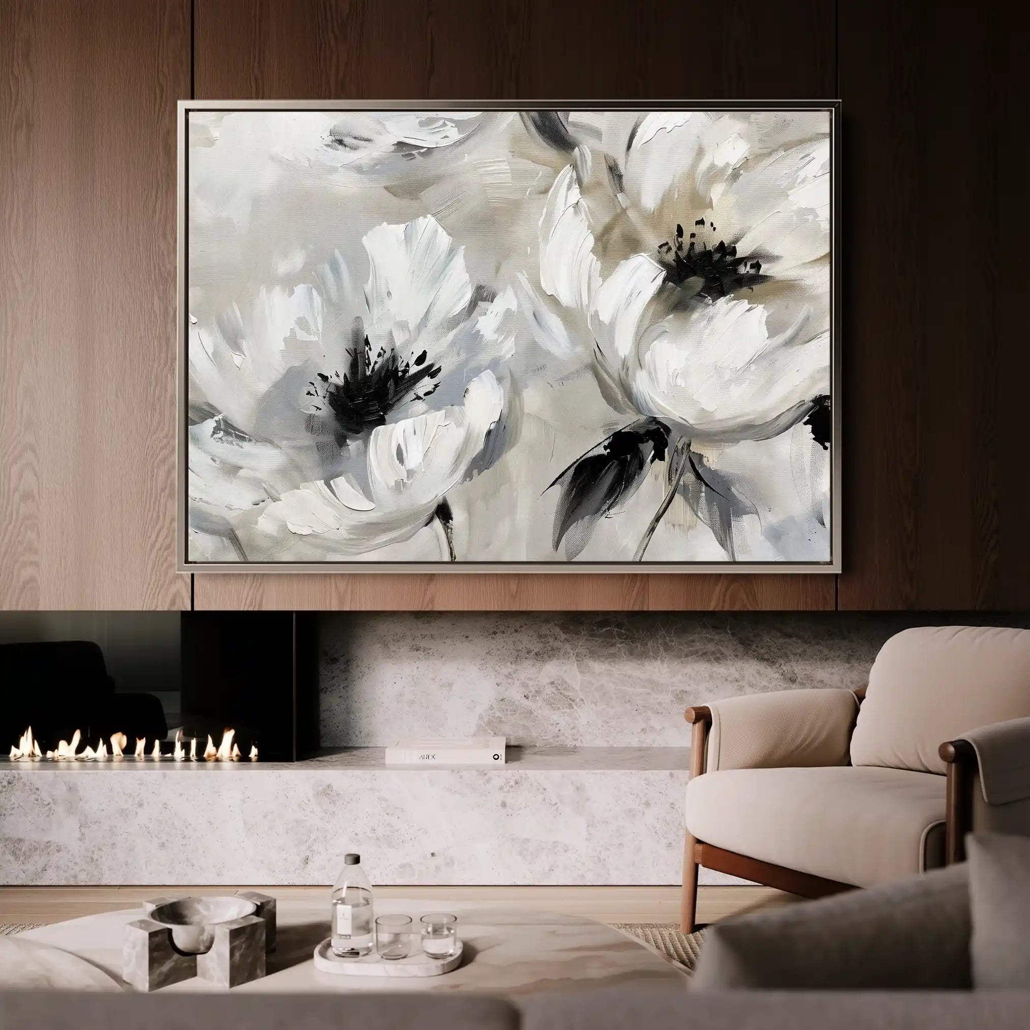 Floral 312 Canvas Art 60 x 40 cm / Black