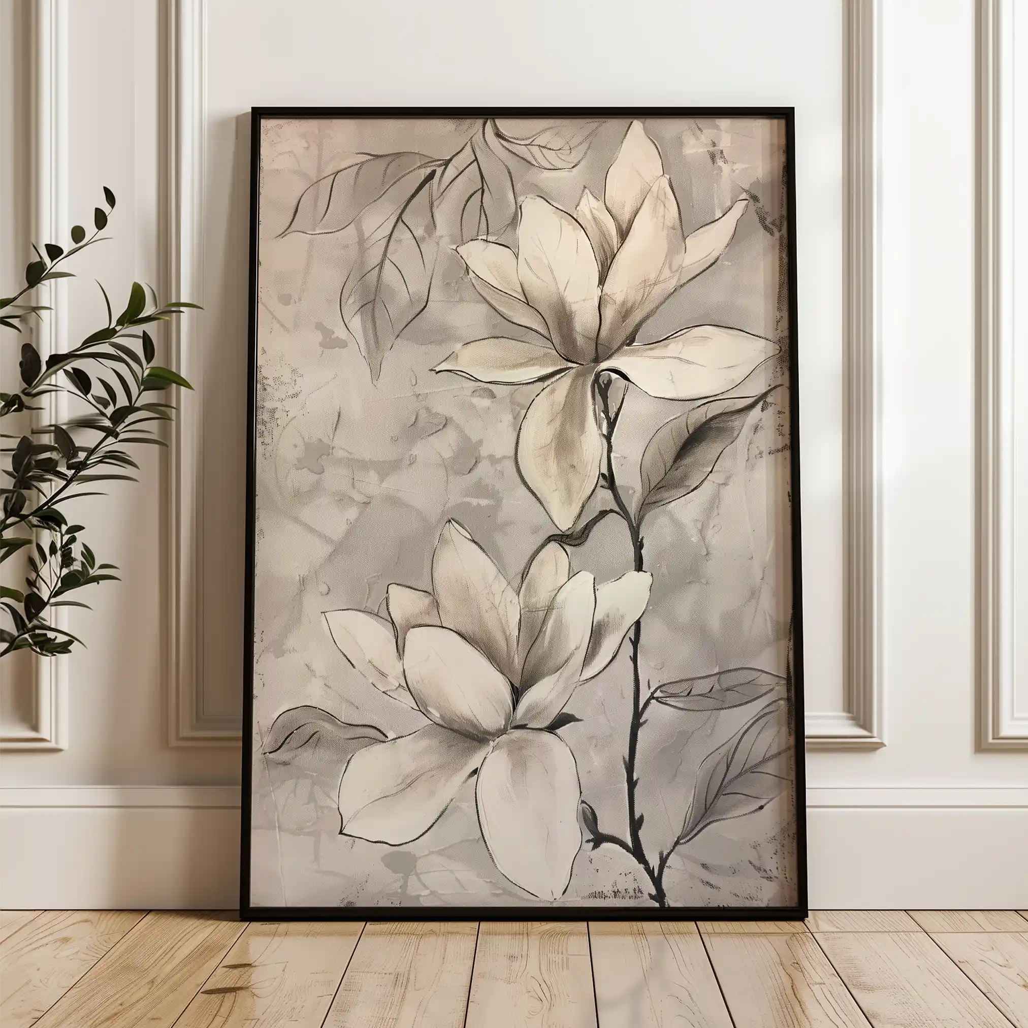 Floral 923 Canvas Art 60 x 40 cm / Black